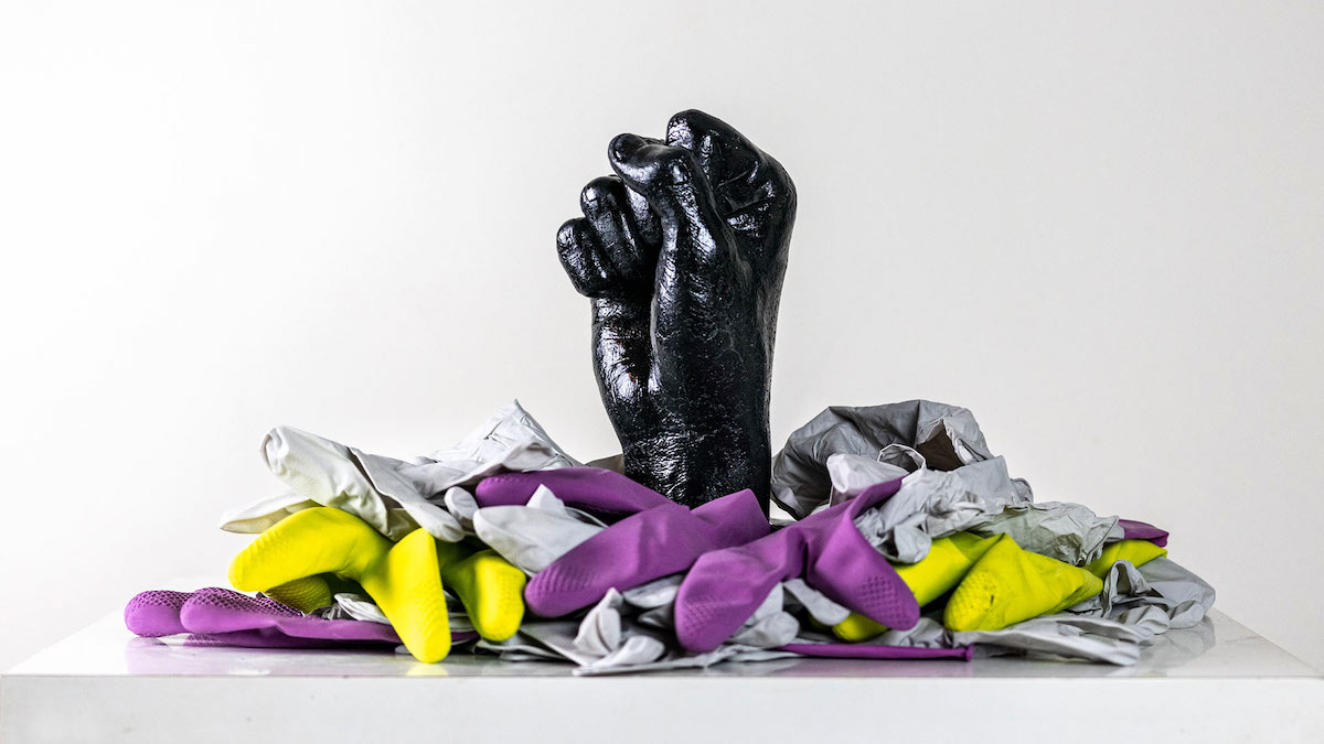 "Intolerable," a sculpure by Daniel Merkowitz-Bustos '21, was one of 17 entries from Department of Art students in this year's Sadat Art for Peace Competition, which focused on Black Lives Matter.