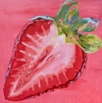 Painting of a strawberry cut in half